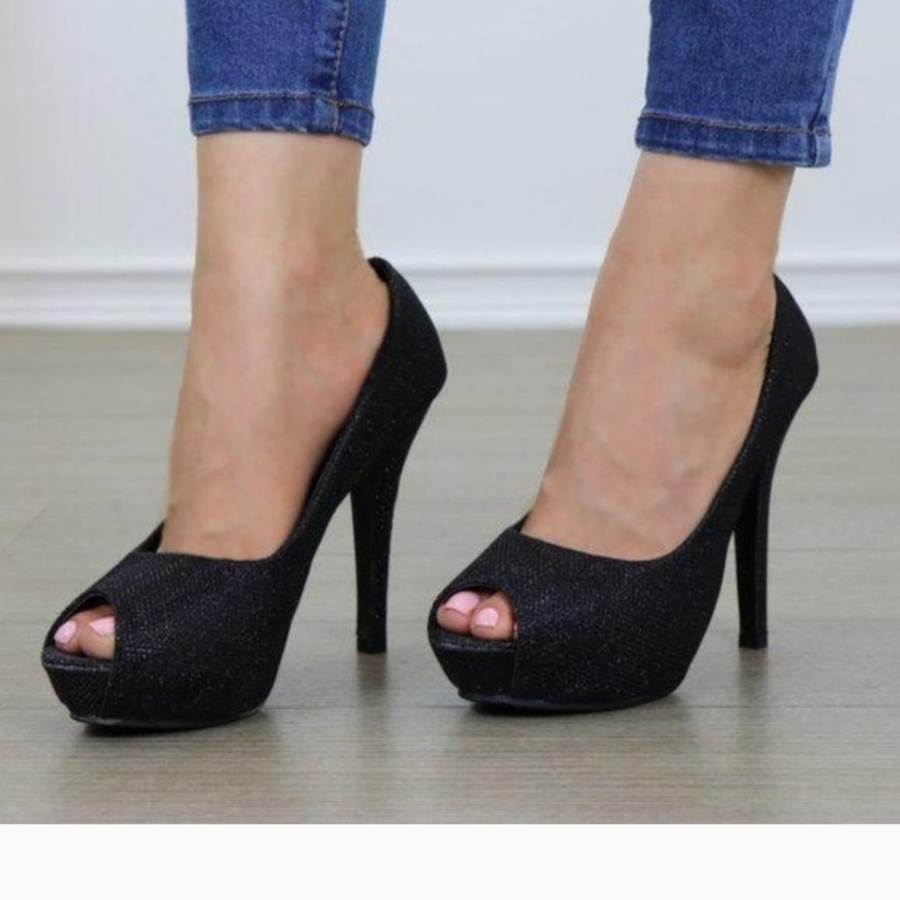 Peep toe platform stilettos. New